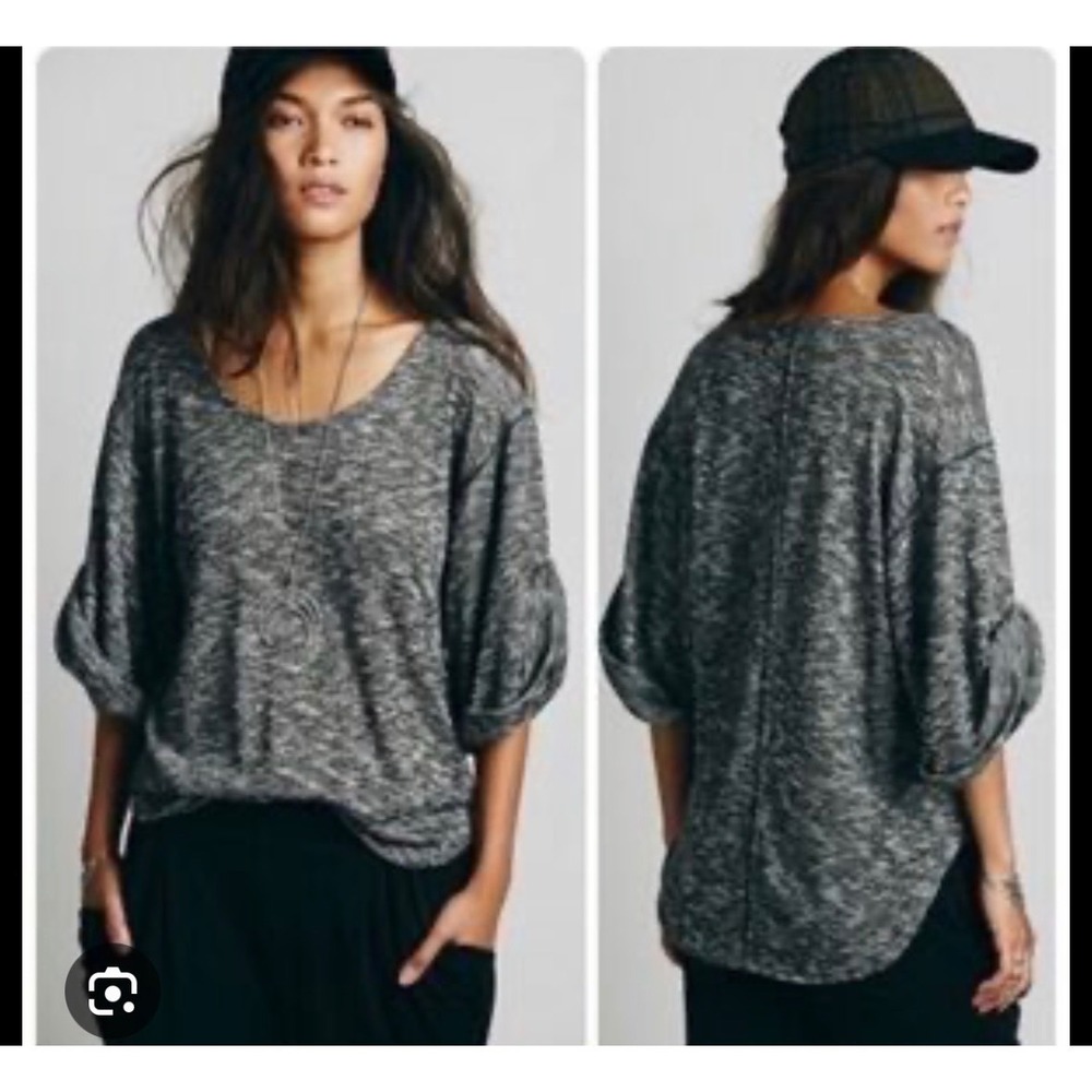 Free People Beach NWT Womens Space Dye Knit Oversized Top Black White